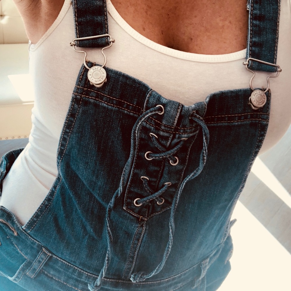 PAC SUN denim overall shorts worn once